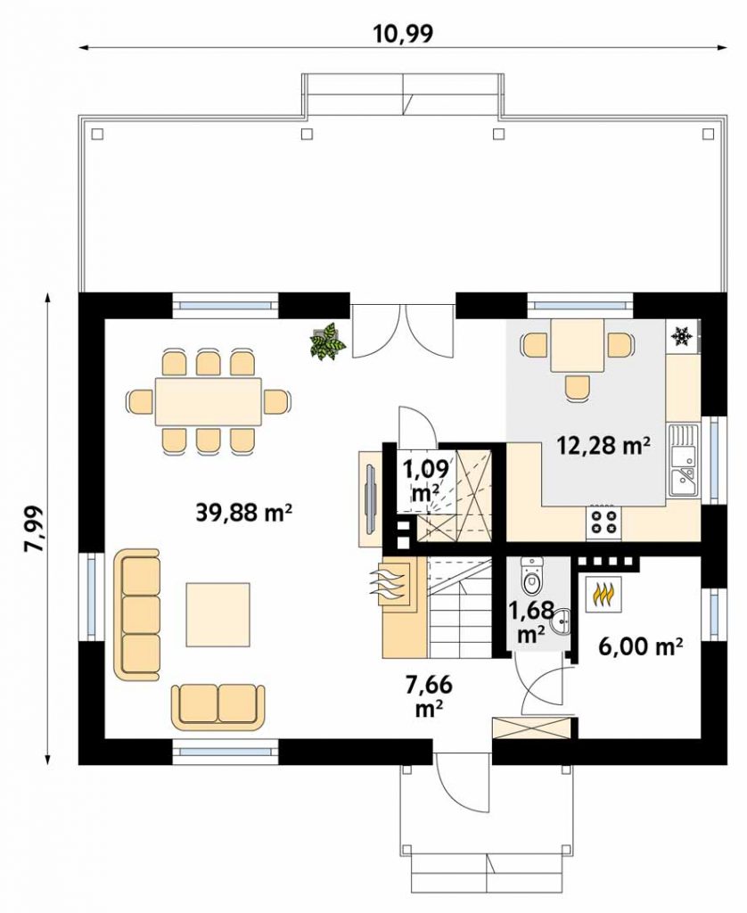 Plan parter Casa cu 3 dormitoare